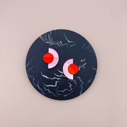 Colorful stud earrings with round mirror design, available in red, pink, blue, orange combinations.