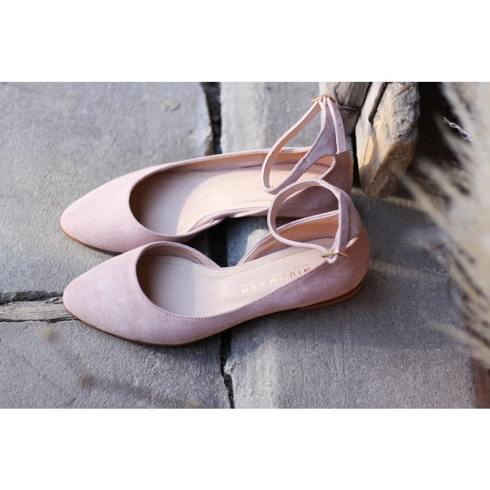 Handgemaakte dames ballerina's van suède - Grace - poederroze 35-42
