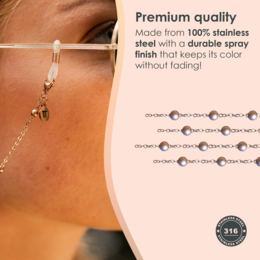 Glasses Cord Balls Rose Gold — 100% Stainless Steel & Unisex Eyewear Cords for Women and Men — Glasses Chain with Extra Loops — Brillenkoord Brillenband Brillenkette Cordon de Lunettes Cordón Para Gafas