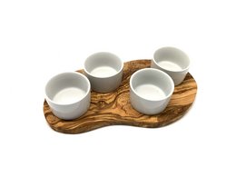 Serveerplank voor dipsauzen incl. 4 porseleinen schaaltjes