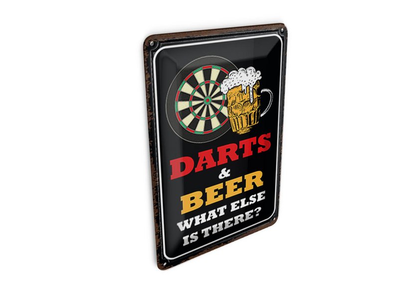 Tin postcard saying 10x14 cm Darts and Beer what else is there decorative sign