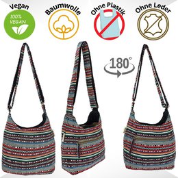 Sunsa Hobo Tasche. Beutel Bag aus gewebte Baumwolle gestreift. Damen/ Mädchen Umhängetasche mit verstelbarer Henkel. Leichte große Stofftasche mit Reißverschluss.