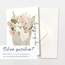 Birthday card 'happy birthday' with pink bouquet