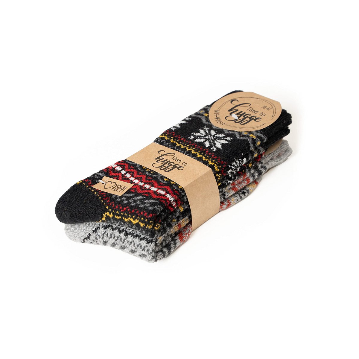 2 Paar 45% Wollsocken Hyggeliges Norweger Design