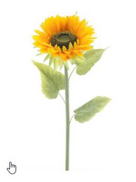  Yellow sunflower spray artificial flower with green stem and leaves, realistic botanical design.