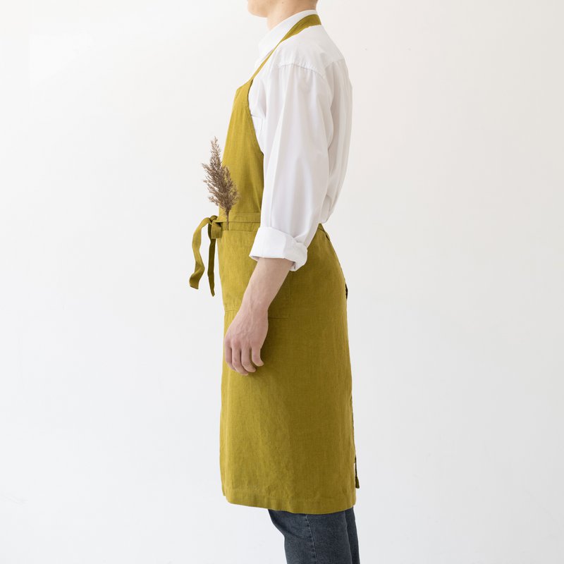 Moss Green Linen Chef Apron