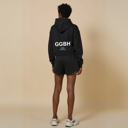 Crop hoodie with zipper "GGBH" - white