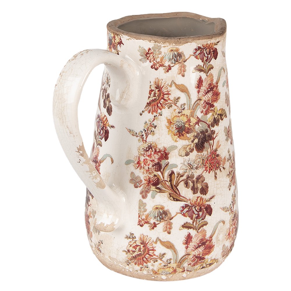 Decoratie Kan 16x12x18 cm Beige Roze Keramiek Bloemen Schenkkan