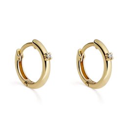 Geelgouden oorringen 10 mm buitendiameter en diamant 0,01 Cts. HSI2