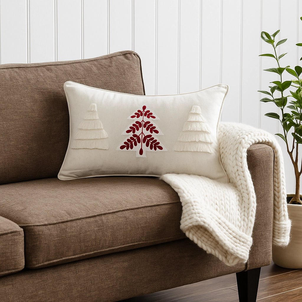 Crème & Røde Juletræer – Pudebetræk / Kussenhoes – Jul 30×50 cm – Urbane Hide