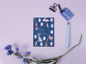 Postkarte Osterhasen petrol