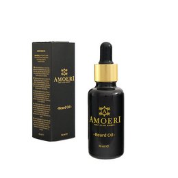 Beard oil made with natural, organic ingredients. Contains essential oils to nourish and condition facial hair. Packaged in a dark glass bottle with a dropper for easy application.