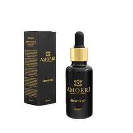 Beard oil made with natural, organic ingredients. Contains essential oils to nourish and condition facial hair. Packaged in a dark glass bottle with a dropper for easy application.
