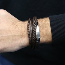 Frank 1967 Læder 7FB-0380 Læder Armbånd til mænd - 20 cm - Sølvfarvet / Brun
