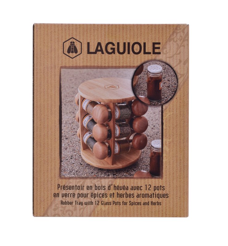 LAGUIOLE PRESENTOIR TACA EPICE Z 12 SZKLANYMI POJEMNIKAMI NA PRZYPRAWY