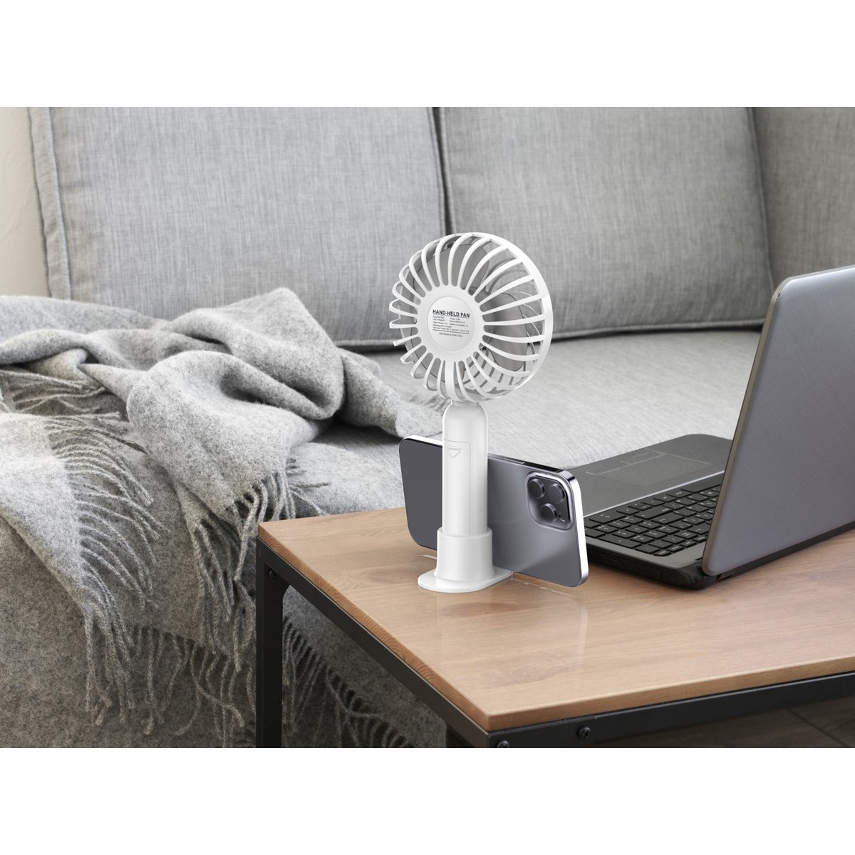Techancy Ventoinha Portátil De Mão Branca KL7300, Ajustável A 3 Velocidades, Com Suporte Para Utilização Em Secretária
