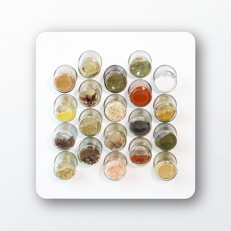 Spice rack white · with 20 glasses · birch plywood · HPL front white