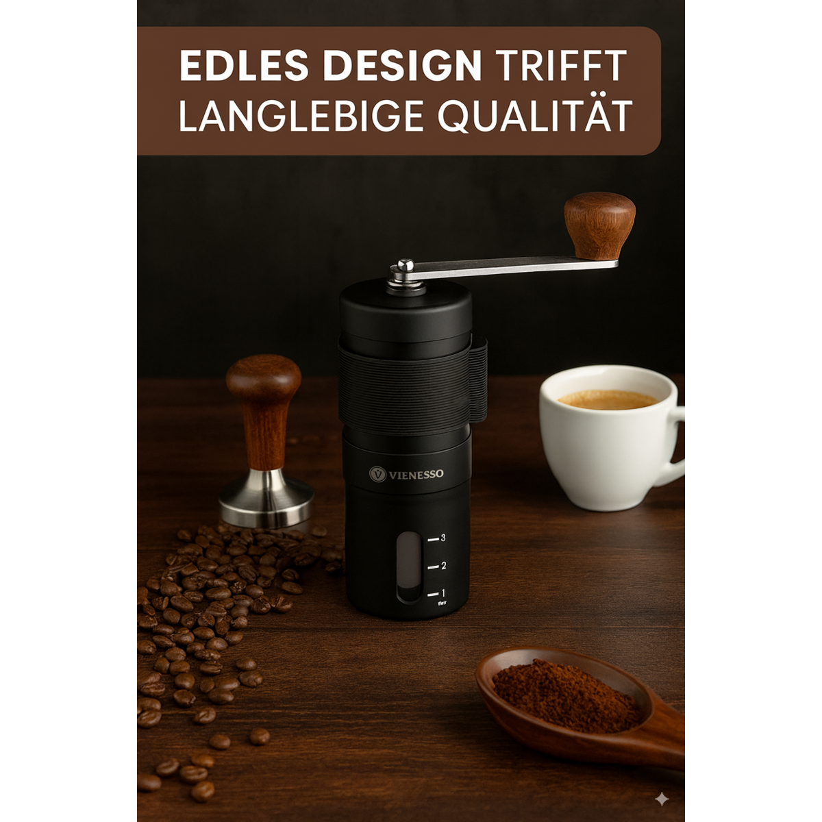 Molinillo de café manualmente con molienda de cerámica sin escalón - molinillo de café manual compacto (negro)