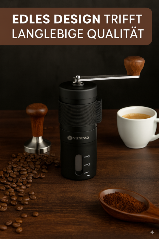 Kaffekværn manuelt med stepløs keramisk slibning - kompakt håndkaffekværn (sort)