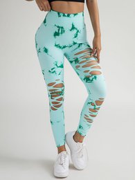 4er-Pack Yoga-Hosen im neuen Stil mit ausgehöhltem Batikmuster und hohem Bund für Bauchkontrolle