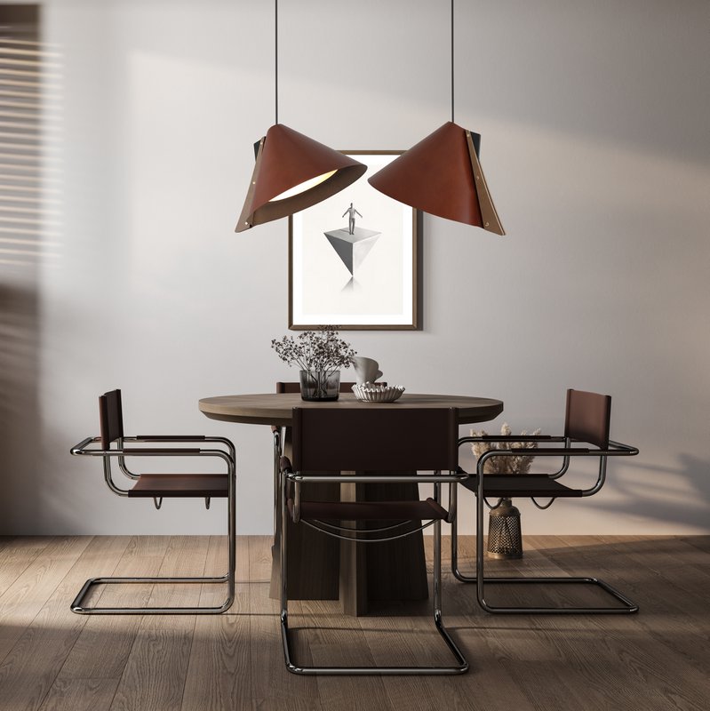 Lampada a sospensione Silence M D40 cm in pelle riciclata