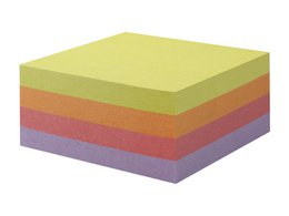 Info notes 75x75mm, 2 x 400 blaadjes, 4 kleuren, blauwe engel.