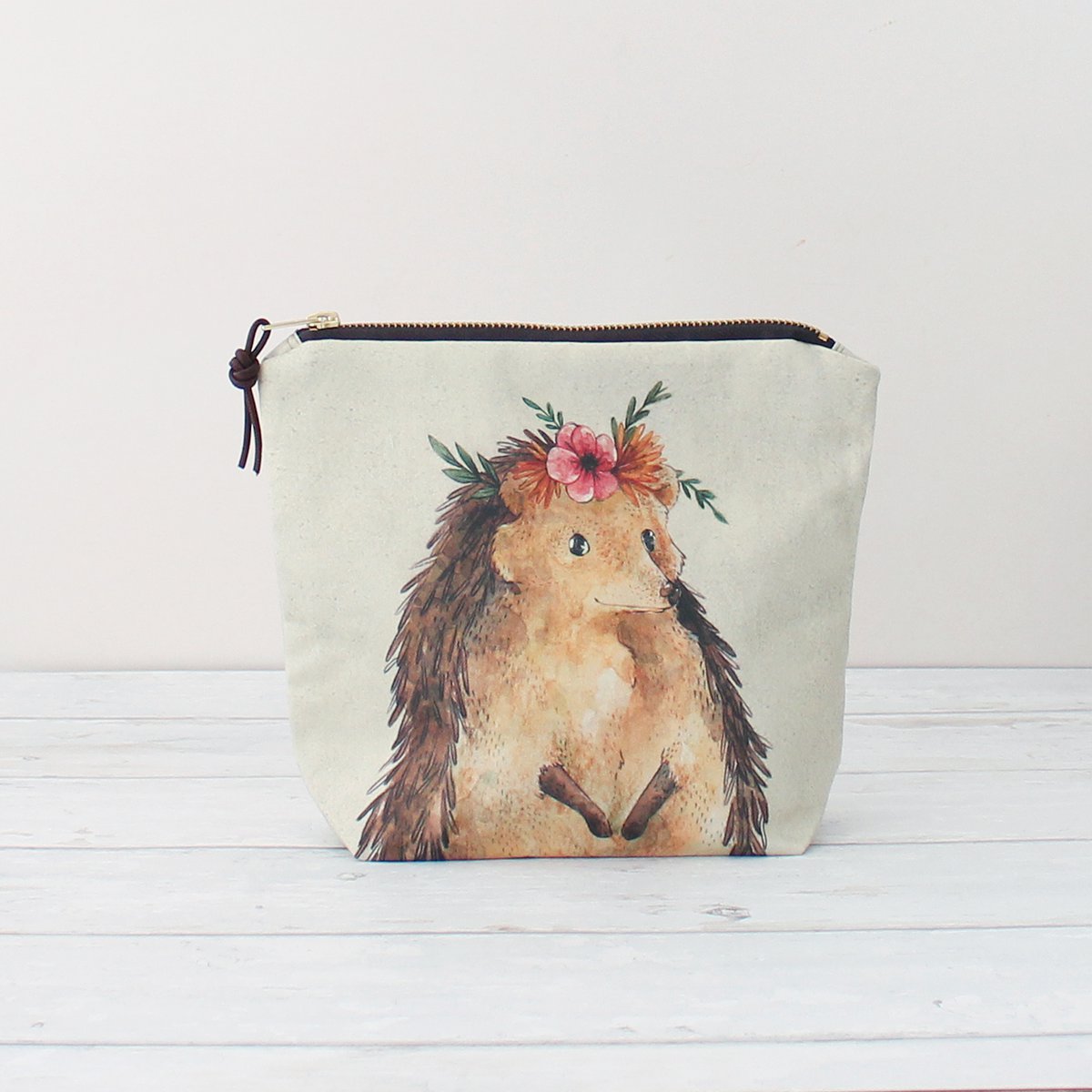 Nikki the Hedgehog | Large Zipper Pouch | Storage Bag | Cosmetic Bag