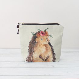 Nikki the Hedgehog | Large Zipper Pouch | Storage Bag | Cosmetic Bag