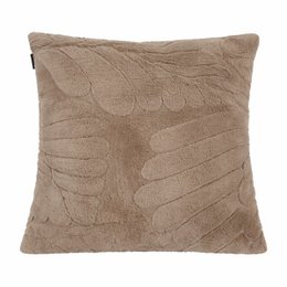 Taupe-colored cushion with leaf-like pattern, measuring 45x45cm, suitable for use as a decorative accent piece or for comfort on a couch or chair.
