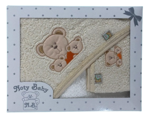 Babyhanddoek met capuchon en badhandschoenen
