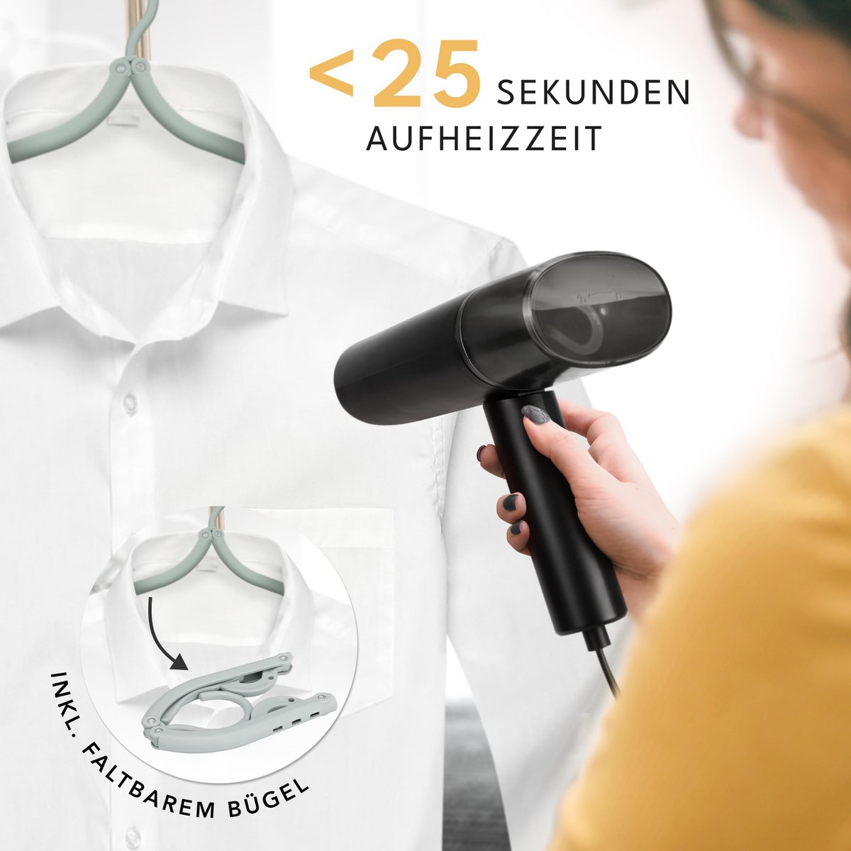LEBENLANG Steamer Dampfglätter Reise - Kompakt Faltbar & Inkl. Reise Set I Steam Iron Dampfbürste Dampfbügeleisen für Dampfglätten Bügeln im Urlaub I Hand Reisesteamer mini handheld Travel Steamers