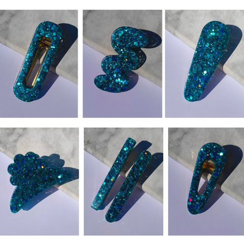⋒ RESIN HAIR CLIP PACK - GLITTER OCEAN ( 7 ITEMS) ⋒ 