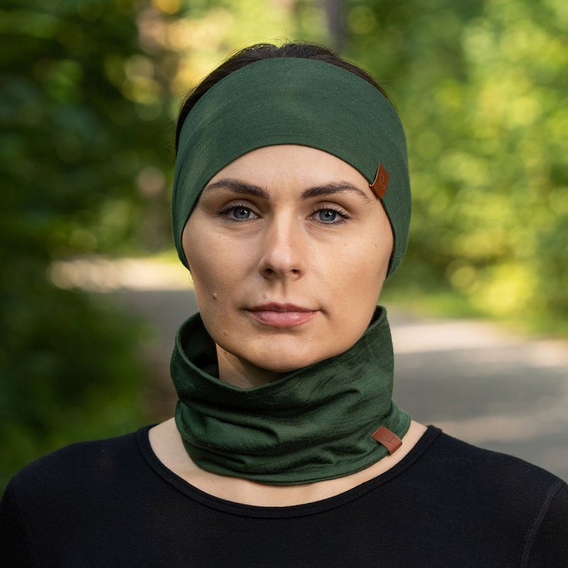 Damen Stirnband und Gamasche Set Dunkelgrün