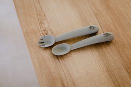 Siliconen lepel en vork-benzine grijs