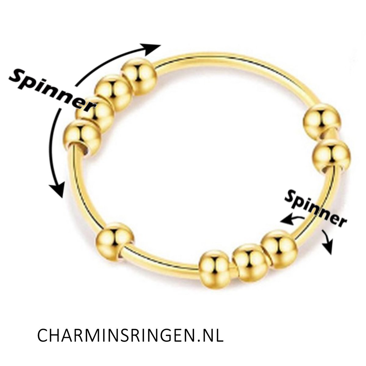 R1062 Classic Anxiety Fidget Ring 10 Kugeln Goldfarben