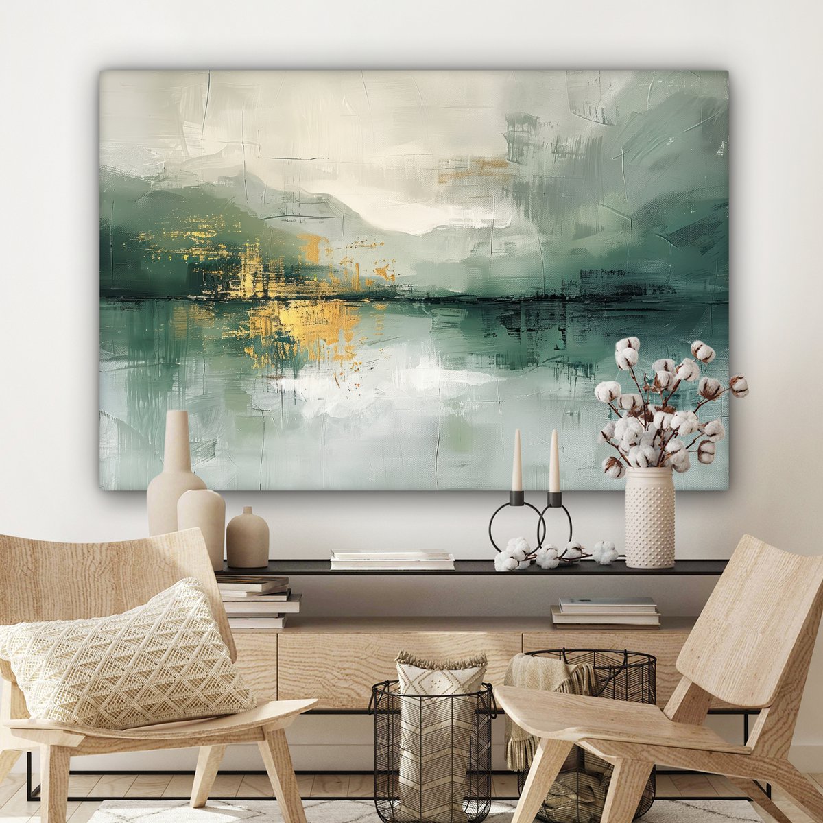 Leinwand Malerei - Wanddekoration - Grün - modern - Zusammenfassung - Gold