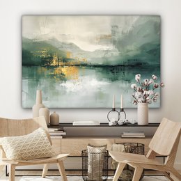 Lærredsmaleri - vægdekoration - grøn - moderne - abstrakt - guld