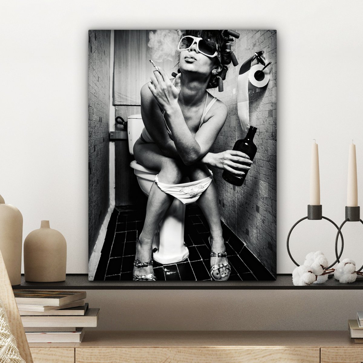 Canvas Painting - Wall Decoration Woman - Vintage - Curles - Toilet - Cigarette - Wall Decoration Living Room - Bedroom Decoration - Room Accessories - Canvas Paintings