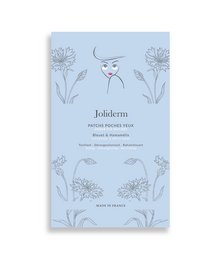 Eye-shaped pocket patches in a light blue color with floral designs. Designed for use as face masks.