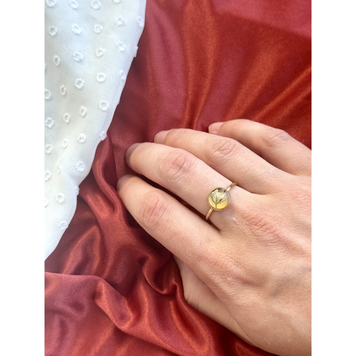 Stainless Steel Ring with real Gypsophila flowers