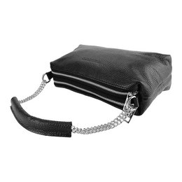 RB1025A | Damehåndtaske med dobbelt lynlås i ægte læder Fremstillet i Italien. Justerbar læder skulderrem. Poleret nikkel tilbehør - Sort farve - Mål: 26 x 14 x 9 cm