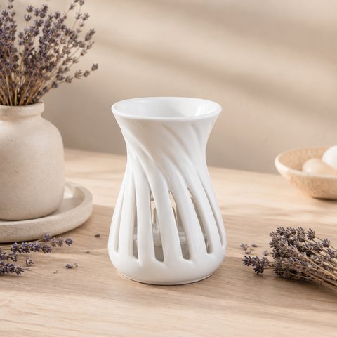 Parfumbrander uit de serie Céramy – Wit Corta – Gelakte keramische kaarsenhouder – Verspreiding van geurende was, etherische oliën – Decoratief cadeau-idee