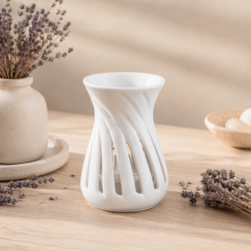 Parfumbrander uit de serie Céramy – Wit Corta – Gelakte keramische kaarsenhouder – Verspreiding van geurende was, etherische oliën – Decoratief cadeau-idee