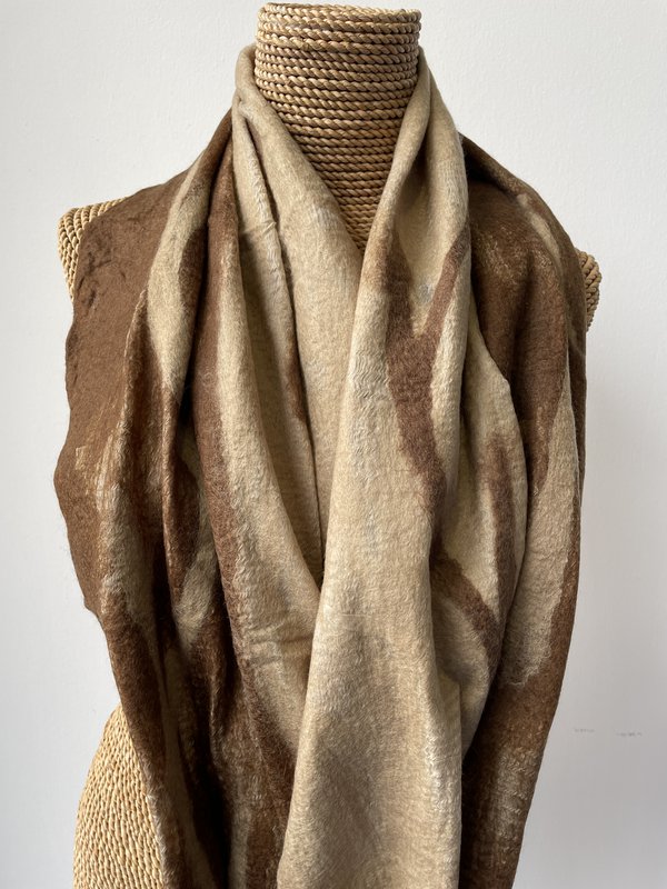 Scarf | Silk | Mernino wool | beige-brown | Handmade | Fair Trade | Nepal