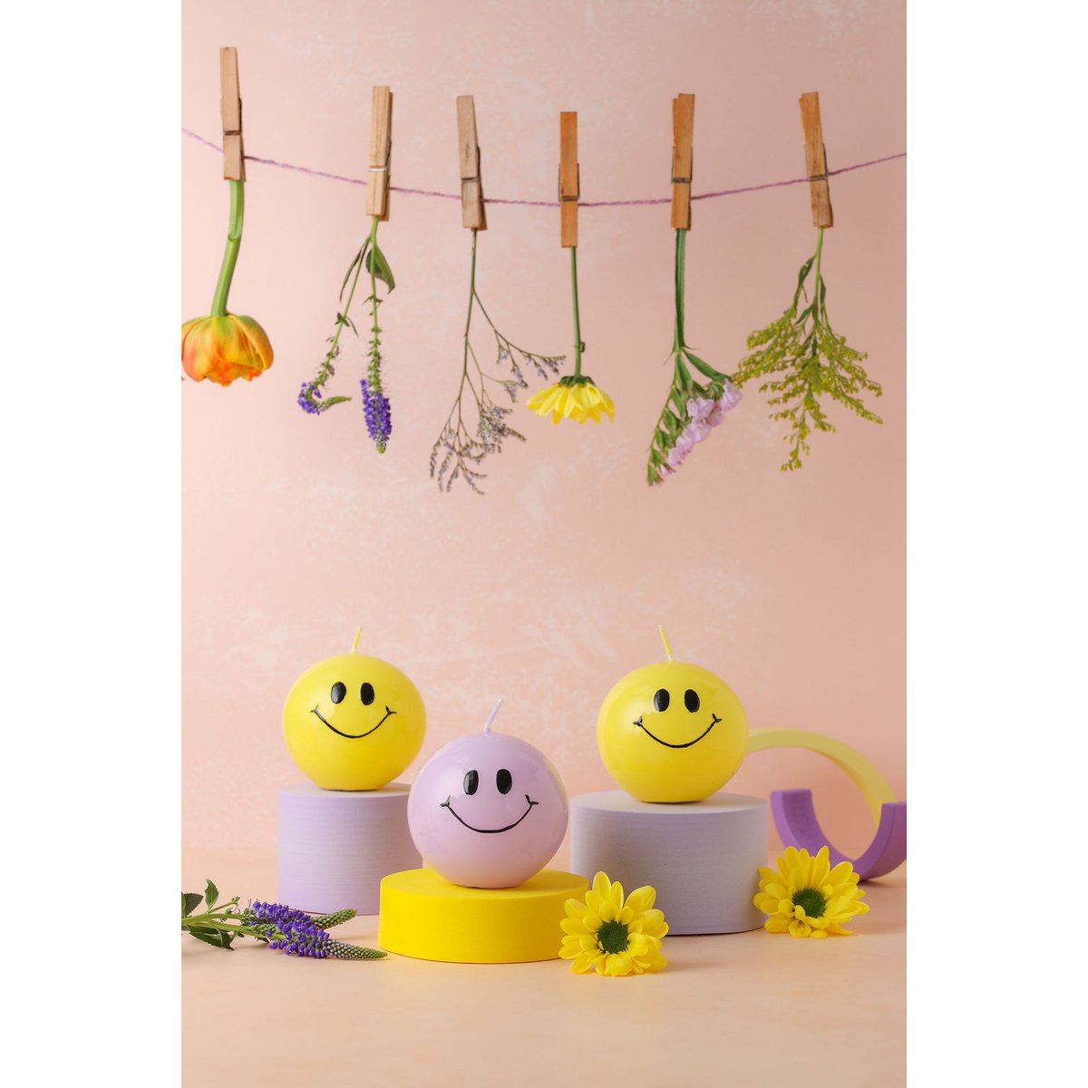 Smiley Kaars – 7,5 cm – Heißes Gelb