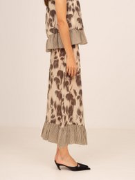Bouquet Brown Flower Print Midi Skirt