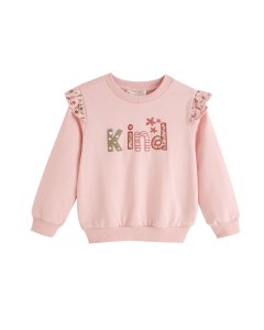 Geborsteld sweatshirt, tekst en ruchemouwen, 2-6Y, JGI66785