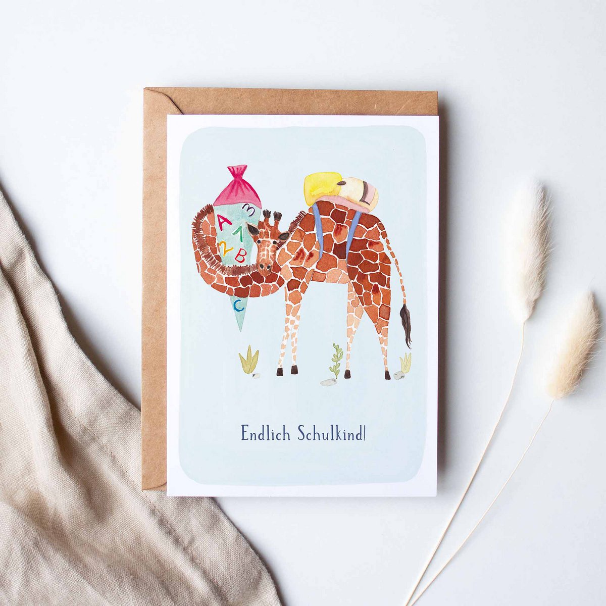 Folding card "Finally school child giraffe" | school enrollment