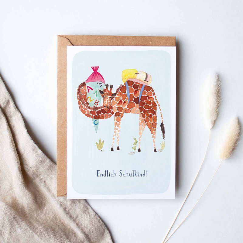 Folding card "Finally school child giraffe" | school enrollment