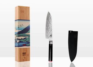 Knife - Santoku with bamboo Saya and bamboo box - 180 mm blade